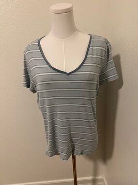 Striped Light Blue V-Neck Short Sleeve Tee